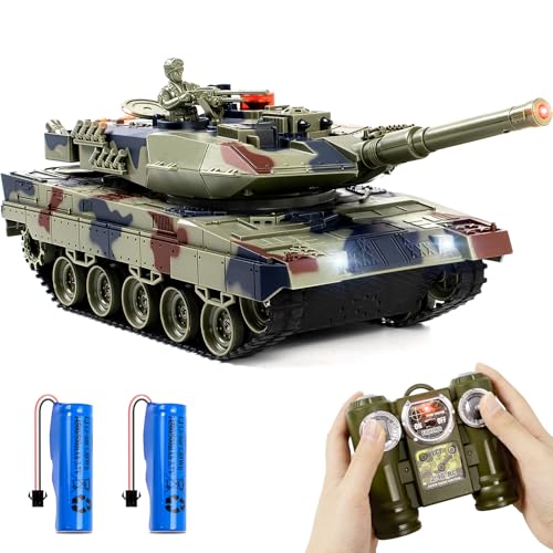 Supdex 1/24 Rc Panzer, Fernbedienung Panzer Deutscher Leopard II Armeepanzer, Modellbau Panzer 2.4Ghz mit Schussfunktion, Panzer Spielzeug Geeignet für Kinder ab 6 Jahren, RC Tank Mit Licht und Rauch von Supdex