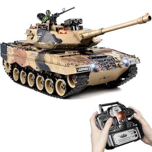 RC Panzer 1/18 Deutscher Leopard II, 2.4GHz Panzer Ferngesteuert mit Schussfunktion, WW2 Panzer Modell Panzer Kampfpanzer, mit Rauch, mit Licht und Sound, Panzer Spielzeug für Erwachsene und Kinder von Supdex