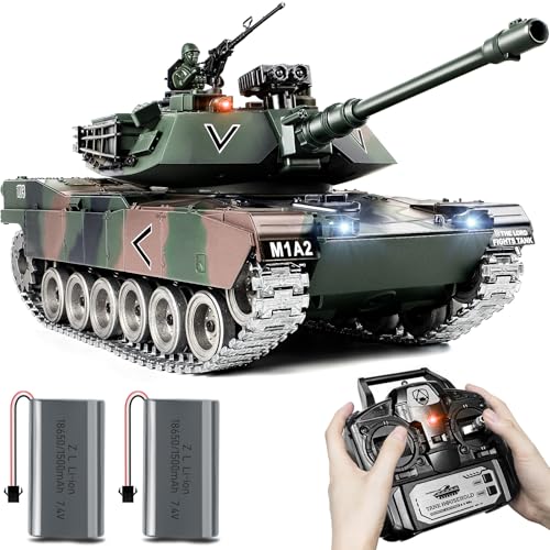 Rc Panzer USA M1A2, 1/18 Panzer Ferngesteuert mit Schussfunktion, Ww2 Militar Panzer mit Rauch Und Sound, 2.4ghz Panzer Modell mit Licht, Modellbau Panzer Spielzeug für Kinder und Erwachsene von Supdex