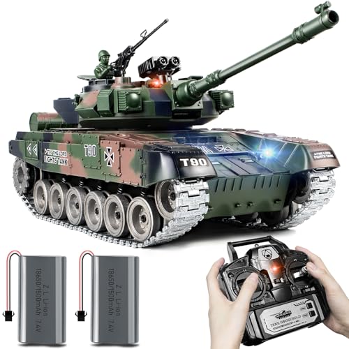 RC Panzer 1/18 Russischer T90, 2.4GHz Panzer Ferngesteuert mit Schussfunktion, WW2 Panzer Modell Panzer Metall Ketten Kampfpanzer, mit Rauch, mit Licht und Sound für Erwachsene und Kinder von Supdex