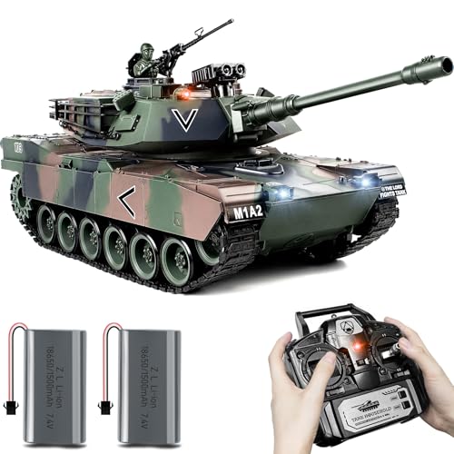 RC Panzer 1/18 USA M1A2 Abrams Armeegrün, 2.4GHz Panzer Ferngesteuert mit Schussfunktion, WW2 Panzer Modell, Kampfpanzer mit Rauch, Spielzeug mit Licht und Sound für Erwachsene und Kinder von Supdex