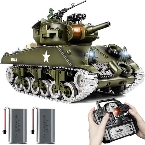 Supdex 1:18 RC Panzer, 2.4GHz Metall US M4A3 Sherman Ferngesteuertes Modellspielzeug der Armee, das Airsoft-BBS und Wasserbomben schie?t, RC Fahrzeug f¨¹r Kinder und Erwachsene von Supdex