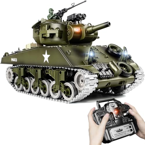 Supdex 1:18 RC Panzer, 2.4GHz Metall US M4A3 Sherman Ferngesteuertes Modellspielzeug der Armee, das Airsoft-BBS und Wasserbomben schie?t, RC Fahrzeug f¨¹r Kinder und Erwachsene von Supdex
