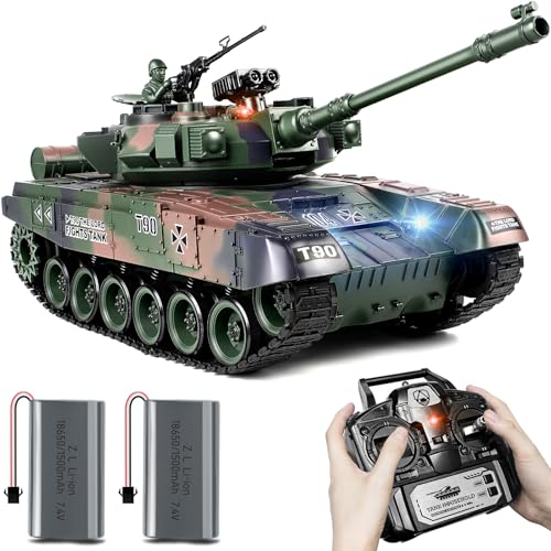 RC Panzer 1/18 Russischer T90, 2.4GHz Panzer Ferngesteuert mit Schussfunktion, WW2 Panzer Modell Panzer Kampfpanzer, mit Rauch, mit Licht und Sound, Panzer Spielzeug für Erwachsene und Kinder von Supdex