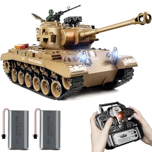 RC Panzer 1:18 US M26 Pershing, 2.4GHz Panzer Ferngesteuert mit Schussfunktion, WW2 Panzer Modell der Airsoft-BBS und Wasserbomben, Panzer Spielzeug mit Licht und Sound für Erwachsene und Kinder von Supdex
