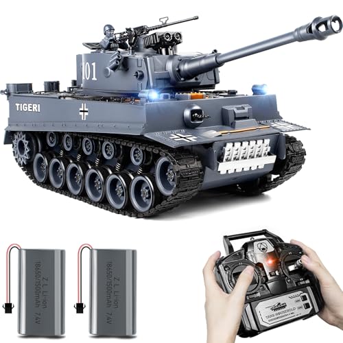 RC Panzer 1/18 Deutscher Tiger I, 2.4GHz Panzer Ferngesteuert, WW2 Panzer Modell, Kampfpanzer mit Rauch, Panzer Spielzeug mit Licht und Sound, Militärspielzeug für Erwachsene und Kinder von Supdex