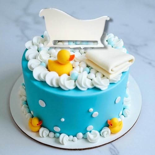 Gummiente Baby Shower Cake Topper Weiße Badewanne Design Blau Fondant Kuchen Dekoration von Super Cool Creations