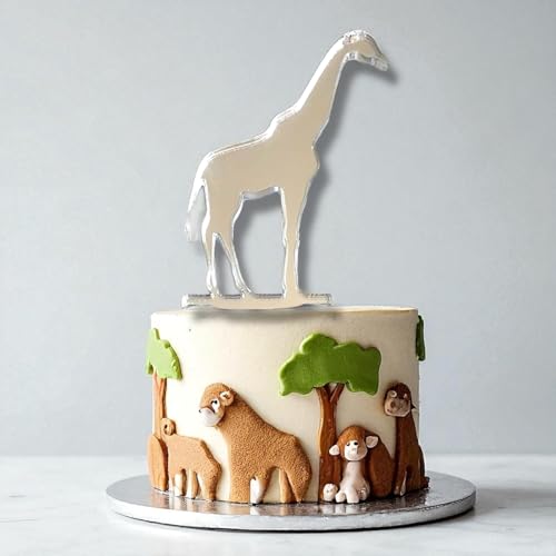 Safari-Giraffen-Kuchenaufsatz, Acryl-Silhouetten-Design, silberner Spiegel, dekoratives Partyzubehör, 10 cm Safari-Giraffen-Kuchenaufsatz, Acryl-Silhouetten-Design, silberner Spiegel, dekoratives Partyzubehör, 10 cm von Super Cool Creations