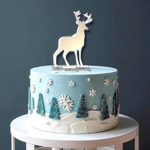 Tortenaufsatz Winter-Hirsch, Acryl, silberfarben, Silhouetten-Design, silberfarben, Weihnachtsdekoration, 10 cm von Super Cool Creations