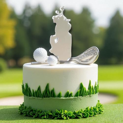 Tortenaufsatz mit Golf-Motiv, Golfschläger, silberfarben, verspiegelt, 10 cm (6 cm und 4 cm Spitze) von Super Cool Creations