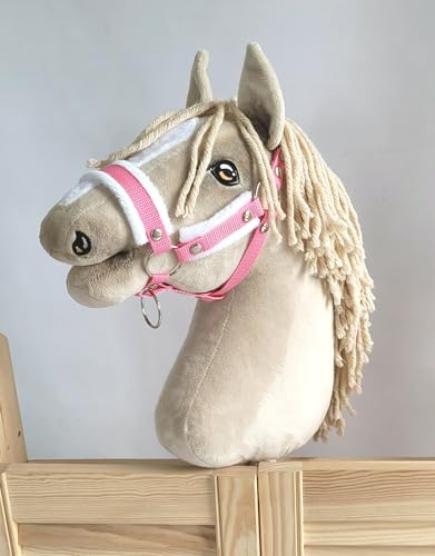 Verstellbares Halfter für Hobby Horse A3 mit Fell. Set ohne Pferd. pink mit weißem Fell von Super Hobby Horse