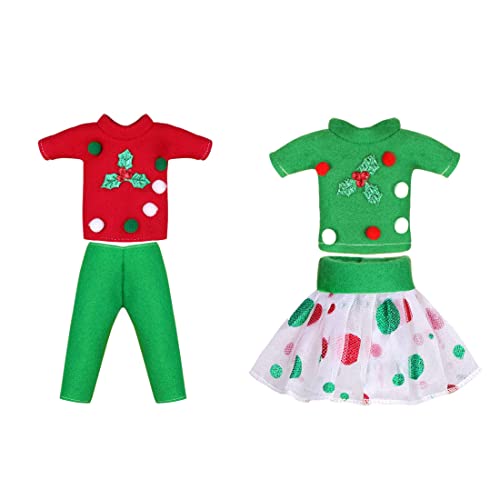 Super Idee 2er Set Elfenkleid Kleidung Hose und Skirt Gute Größe für Elf auf dem Regal The Elf on The Shelf Jungen und Mädchen Elf Scout Elves Zubehör Weihnachten Wichtel Accessoire von Super Idee