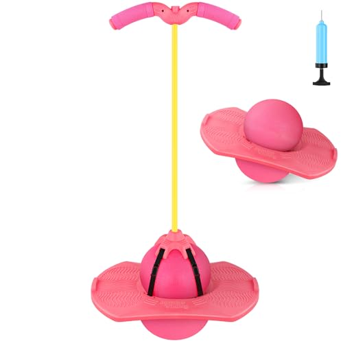 Super-Life Pogo Jumper mit Griff und Ballpumpe, Hochsprungspielzeug Bounce Jump Trick Board Pogo Bouncing Ball Sicher und Spaß Pogo Stick für Kinder Jungen Mädchen und Erwachsene (Pink) von Super-Life