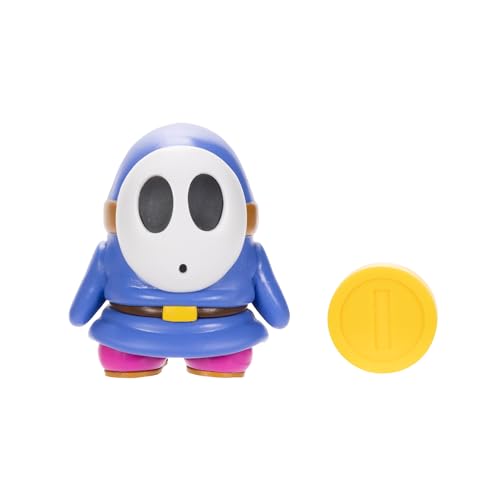 Nintendo Super Mario 4 Inch Blue Shy Guy Poseable Figure with Coin Accessory Ages 3+ (Officially licensed) von Super Mario