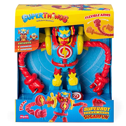 SUPERTHINGS Superbot Sugarfun - Gelenk-Roboter Held mit formbaren Armen und Kampfzubehör inkl. 1 Kazoom Kid und 1 SuperThing Exclusiv von SUPERTHINGS RIVALS OF KABOOM