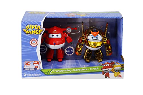 Mega Oyuncak Super Wings Saison 6 Figuren, Robots, verwandelbar, Cartoon-Design, Jett SC + Golden Boy, Spielzeug für Kinder 3 4 5 6 7 8 Jahre (2 x 12 cm) von Super Wings