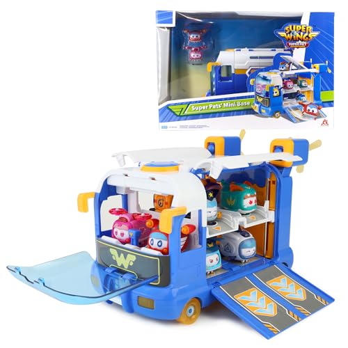 Super Wings 2-in-1 Super Pets Mini Base mit Super Pet Jett & Dizzy, Spielzeug für 3 4 5 6 7 8 9 10 Year Old Boy Girl von Super Wings