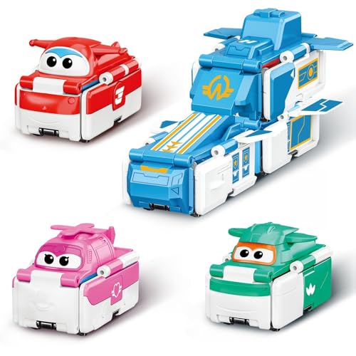 Super Wings 3-in-1 Transformable-Basis und umkehrbare Autos.. Transformable Spielzeug für Jungen und Mädchen ab 3 Jahren, Taschenformat, blau von Super Wings