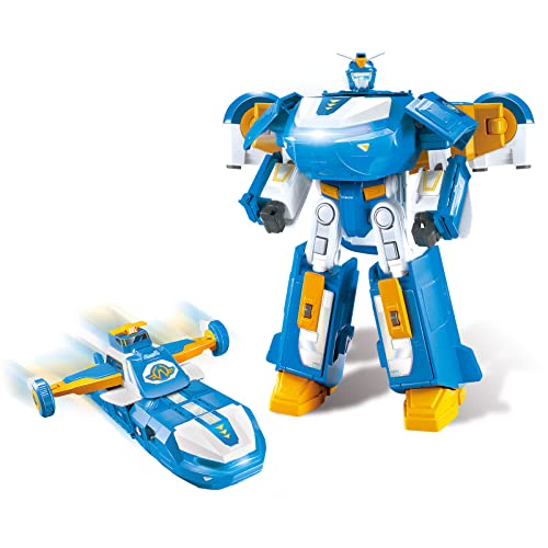 Super Wings 3-in-1 World Aircraft Verwandelnder Roboter mit Licht- und Soundeffekten, mit einem 2''Transformator-Roboter Jett, Transformable Spielzeug für Mädchen und Jungen ab 3 Jahren, blau von Super Wings