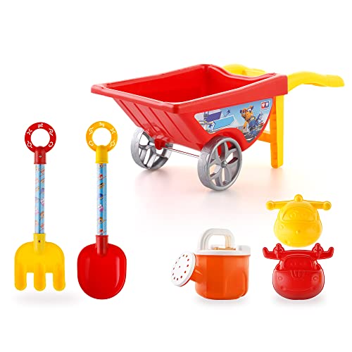 Super Wings Sandspielzeug Set für Kinder, Strandspielzeug 6 Stück Schubkarre Gießkanne Schaufel Rechen und Jett/Donnie Sandformen, Geschenk für 1 2 3 4 5 6 7 8 Jahre Kleinkinder Jungen Mädchen von Super Wings