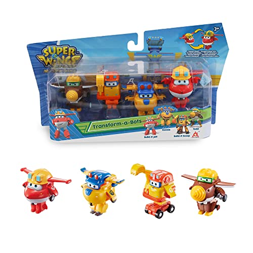 Super Wings EU720040E - Transform-a-Bots Flugzeuge Build-It Jett, Donnie, Build-It Scoop & Todd, ca. 5 cm große Spiel-Figuren für Kinder, verwandelbare Spielzeug-Flugzeuge und Roboterfiguren von Super Wings