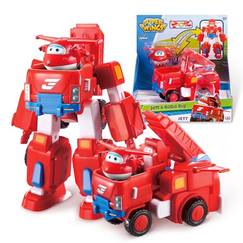 Super Wings EU720311 - Transformations-Flugzeug Jett Robo Rig, ca. 18 cm große Spiel-Figur für Kinder, verwandelbares Spielzeug, Fahrzeug und Roboterfigur, Rot von Super Wings