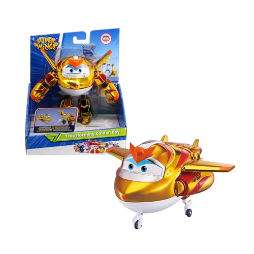 Super Wings EU750231 - Transformations-Flugzeug Golden Boy, ca. 20,5 cm große Spiel-Figur für Kinder, verwandelbares Spielzeug-Flugzeug und Roboterfigur Super Wings EU750231 - Transformations-Flugzeug Golden Boy, ca. 20,5 cm große Spiel-Figur für Kinder, verwandelbares Spielzeug-Flugzeug und Roboterfigur von Super Wings
