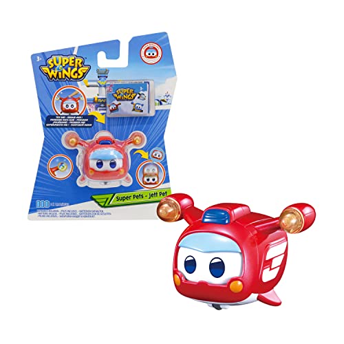 Super Wings Toys for 3 4 5 6 7 8 9 Year Old Boy Girl , Jett Super Pet w/ Light Facial Expressions Interchanging Gift, Red von Super Wings
