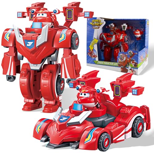 Super Wings EU770351 - Super Robot Suit Jett, ca. 18 cm große verwandelbare Spiel-Figur, 2-in-1 Roboter Anzug und Super Auto, für Kinder ab 3 Jahren von Super Wings