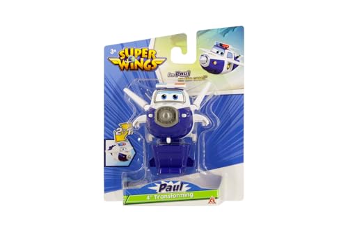Super Wings - Transformations-Flugzeug Paul in Blau-Weiß, ca. 12 cm große Spielfigur für Kinder, verwandelbares Spielzeug-Flugzeug und Roboterfigur von Super Wings