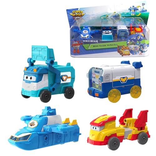 Super Wing Mini Team Vehicles, einschließlich World Aircraft Robot, Marc Reinigungsfahrzeug, Golden Wheels Fahrzeug, Super Pets Base, Transformable Spielzeug für Jungen und Mädchen ab 3+ Jahren von Super Wings