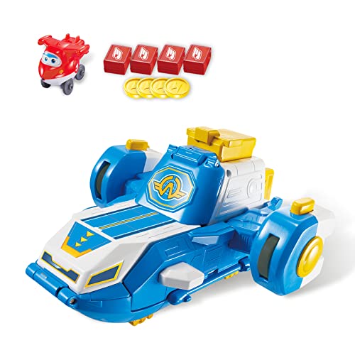 Super Wings World Aircraft Playset mit 2'' Jett Transform-A-Bot, verwandelt Sich in eine verschiebbare Landebahn coolen Sounds und Lichtern, Transformer-Spielzeug für Kinder ab 3 Jahren, EC750840 von Super Wings