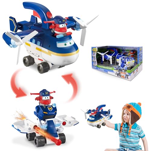 Super Wings EU740834 - Transformations-Flugzeug 2-in-1 Police Patroller, ca. 17 cm große Spiel-Figur für Kinder, verwandelbares Spielzeug-Fahrzeug und Polizeiflieger von Super Wings