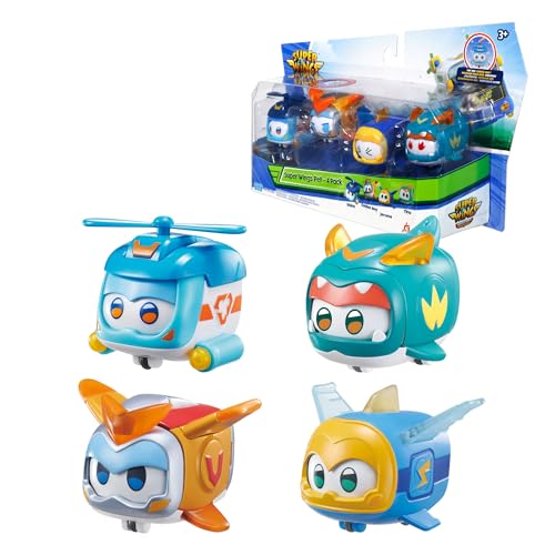 Super Wings Super Pet 4 Pack Shine, Golden Boy, Jerome, Tino, Spielzeug für 3 4 5 6 7 8 Jahre Alter Junge Mädchen, Multi Coloured, 2" von Super Wings