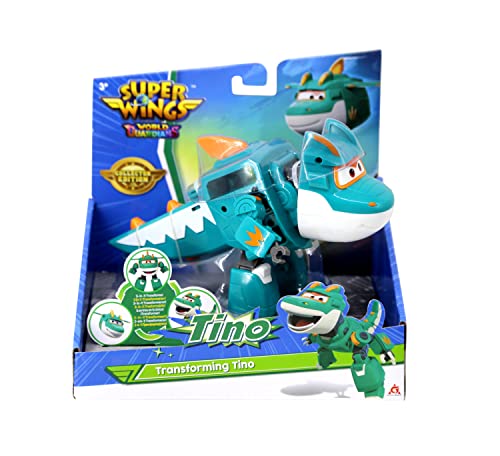 Super Wings Tino Dinosaur 5' Transforming Character Easy Transformation Preschool Kids Gift Toys for 3+ Year Old Boy Girl, Green von Super Wings