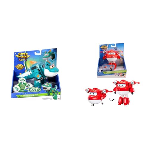 Super Wings Tino Dinosaur 5' Transforming Character Easy Transformation Preschool Kids Gift Toys & EU740283 - Transformations-Flugzeug Supercharged Jett von Super Wings