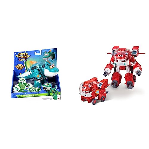 Super Wings Tino Dinosaur 5' Transforming Character Easy Transformation Preschool Kids Gift Toys & EU750321 Robot Suit with Mini Jett Transforming Figure Plane Vehicle Playset Toys von Super Wings