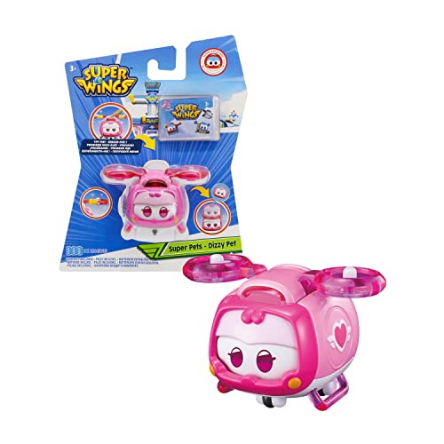 Super Wings EU750414 - Transformations-Flugzeugwelpe Super Pet Dizzy, ca. 15,4 cm große Spiel-Figur für Kinder, Spielzeug-Flugzeug mit Bewegungs- und Leuchtfunktion, Pink von Super Wings
