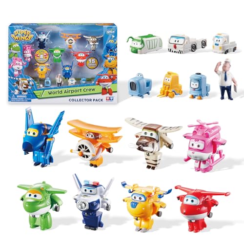 Super Wings Transform-a-Bots World Airport Crew - Serie 1 - Crew Sammelpackung - 15 Spielzeugfiguren - 5,1 cm Figuren von Super Wings