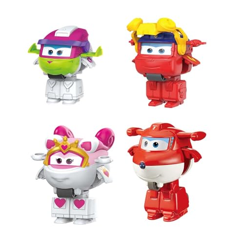 Super Wings Transformers-Figuren 4er-Pack – 5 cm Jett & Curie & Runi & Sara(Roboter zu Flugzeug) | Spielzeug ab 3 Jahren | Batteriefrei | Sicherer ABS-Kunststoff | Action-Figuren zum Sammeln von Super Wings