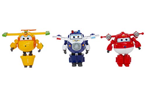 Super Wings Transforming Set Robot Figures x3 Jett Supercharge / Paul Supercharge / Bucky, Spielzeug für Kinder ab 3 Jahren – Saison 4, 12 cm, Blau Gelb Rot von Super Wings