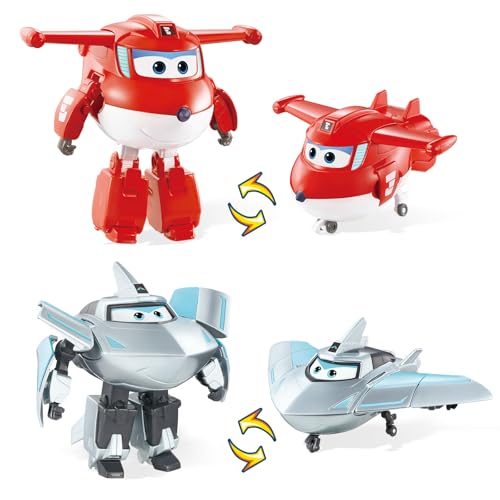 Super Wings Transforming Spielzeug 2PCS Jett & Traver, 2 in 1 Action Figur, 12,7 cm großes Flugzeug-Roboter, Transformable-Spielzeug für Jungen und Mädchen ab 3 Jahren von Super Wings