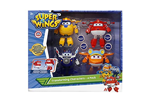 Super Wings Transforming verwandelbare Spielflugzeuge und Roboterfiguren 4 pcs, ca. 12,7 cm große, Spielzeug für Kinder ab 3 Jahren – Verwandelbare Roboter aus der 5. Staffel der Zeichentrickserie von Super Wings