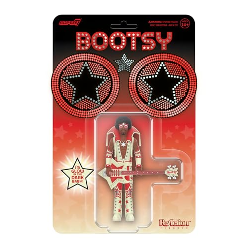 Super7 Bootsy Collins (Glow) – 9,5 cm große Bootsy Collins Actionfigur mit Zubehör, klassische Musik-Sammlerstücke und Retro-Spielzeug von Super7