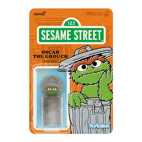 Super7 Reaction Sesamstraße Oscar The Grouch - 9,5 cm große Sesamstraße Actionfigur mit Zubehör Sammlerstücken und Retro-Spielzeug von Super7
