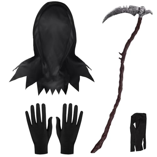 4er Sensenmann Kostüm Accessoires Set,Horror Maske & 123cm Zerlegbar Sense,Handschuhe Gürtel,Halloween Kostüm Sensenmann Maske Halloween Sense Grim Reaper Costume Zubehör für Erwachsene kinder 4er Sensenmann Kostüm Accessoires Set,Horror Maske & 123cm Zerlegbar Sense,Handschuhe Gürtel,Halloween Kostüm Sensenmann Maske Halloween Sense Grim Reaper Costume Zubehör für Erwachsene kinder von Superum