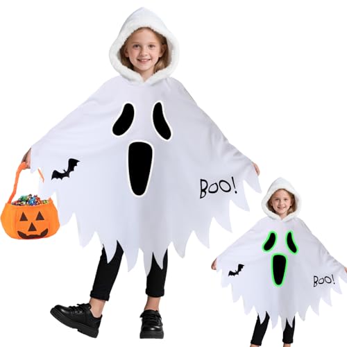 Gespenst Kostüm Kinder mit Leuchtendem,3-12 Jahre Halloween Kostüm Kinder Geist Umhang Weiß mit Kapuze & Kürbis Bag,Geistergesicht Boo Geister Kostüme Mädchen Jungen für Halloween Karneval Cosplay(S) Gespenst Kostüm Kinder mit Leuchtendem,3-12 Jahre Halloween Kostüm Kinder Geist Umhang Weiß mit Kapuze & Kürbis Bag,Geistergesicht Boo Geister Kostüme Mädchen Jungen für Halloween Karneval Cosplay(S) von Superum