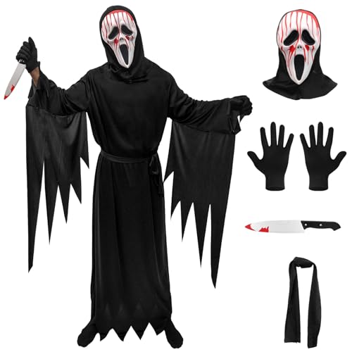 Halloween Kostüm Herren Gruselig Scream Kostüme Set,Scary Movie Kostüm mit Blutige Scream Maske & Messer,Horror Ghost Face Costume Erwachsene Halloween Kostüme Männer für Party Karneval Cosplay(L) Halloween Kostüm Herren Gruselig Scream Kostüme Set,Scary Movie Kostüm mit Blutige Scream Maske & Messer,Horror Ghost Face Costume Erwachsene Halloween Kostüme Männer für Party Karneval Cosplay(L) von Superum