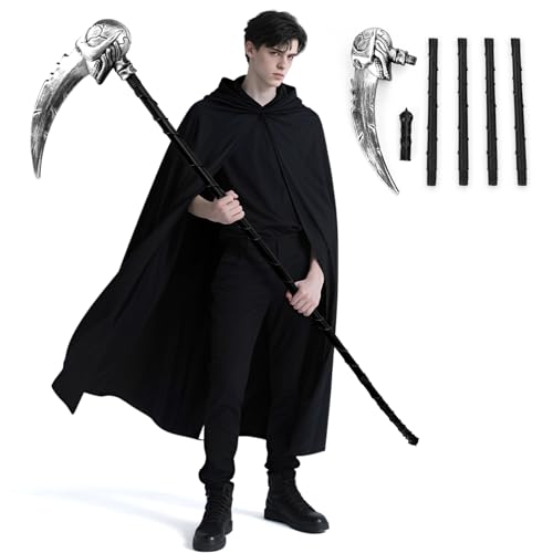 Halloween Sense - 146 cm Furchterregender Geisterkopf mit 5 Gewindestock,Gruselige Sensenmann Sichel Zerlegbar,Sense Halloween Kostüm Accessoire Grim Reaper Waffe Zubehör für Erwachsene Kinder Halloween Sense - 146 cm Furchterregender Geisterkopf mit 5 Gewindestock,Gruselige Sensenmann Sichel Zerlegbar,Sense Halloween Kostüm Accessoire Grim Reaper Waffe Zubehör für Erwachsene Kinder von Superum