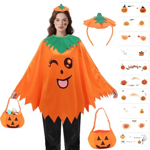 Kürbis Kostüm Damen Set,Familienlook Kürbiskostüm Umhangdesign Spaß Pumpkin Kostüm Halloween Damen mit Hut & Kürbistasche Gesichtstattoo,Costume Kürbis für Erwachsene Halloween Karneval Party Cosplay Kürbis Kostüm Damen Set,Familienlook Kürbiskostüm Umhangdesign Spaß Pumpkin Kostüm Halloween Damen mit Hut & Kürbistasche Gesichtstattoo,Costume Kürbis für Erwachsene Halloween Karneval Party Cosplay von Superum